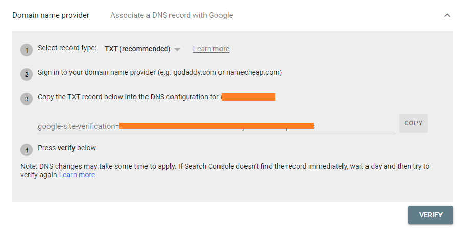 domain name provider verification method