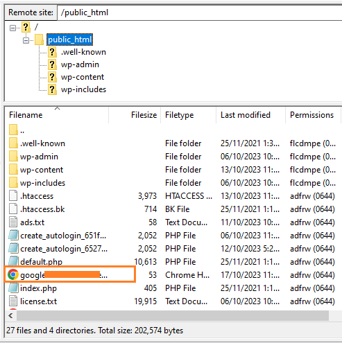 upload html verification file using filezilla client